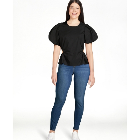 Women's Black Scoop Cut-Out Puff Sleeve Top - Scoop - XS - Picture 1 of 16